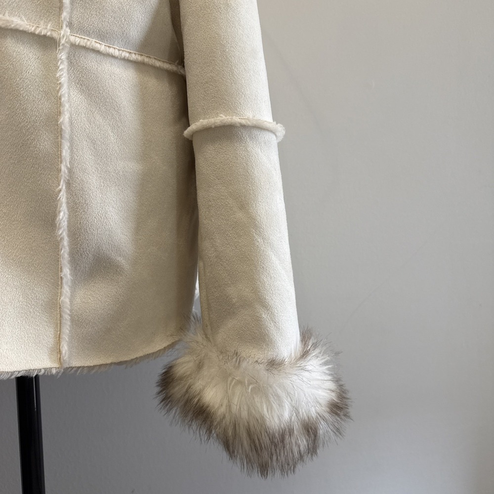 Venus Fur Lined Faux Fur + Suede Cream Ivory Coat Women's XL Machine Washable - Picture 3 of 5